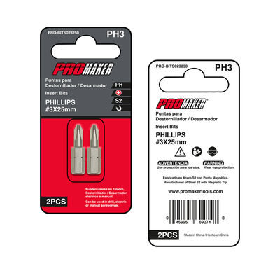 Puntas para Desarmador 2 Piezas Phillips 3 X 25mm Promaker