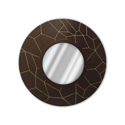Espejo Contempor&aacute;neo Redondo Nogal Filo Oro   80 Cms