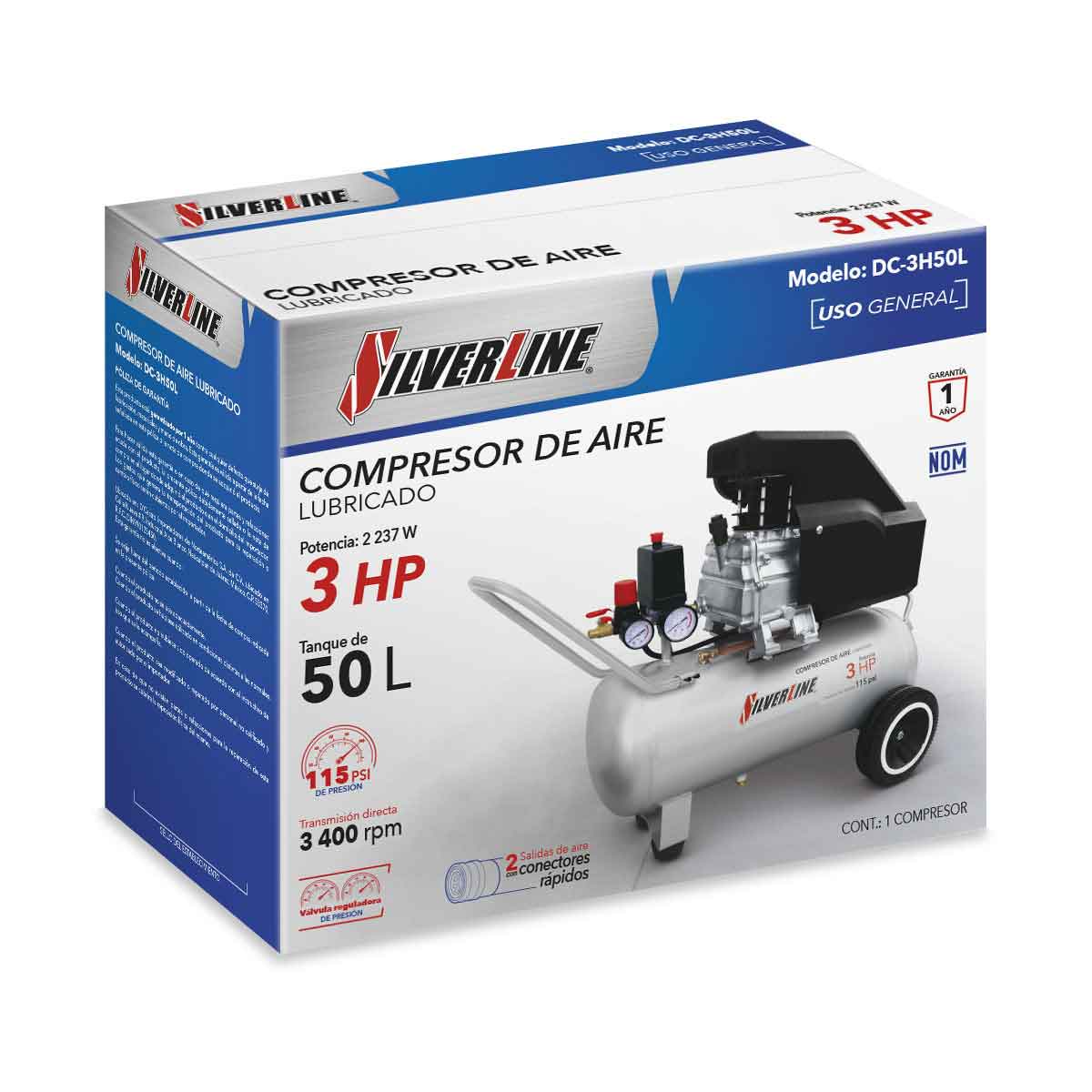 Compresor de Aire Lubricado Silverline 3HP DC-3H50L image number null