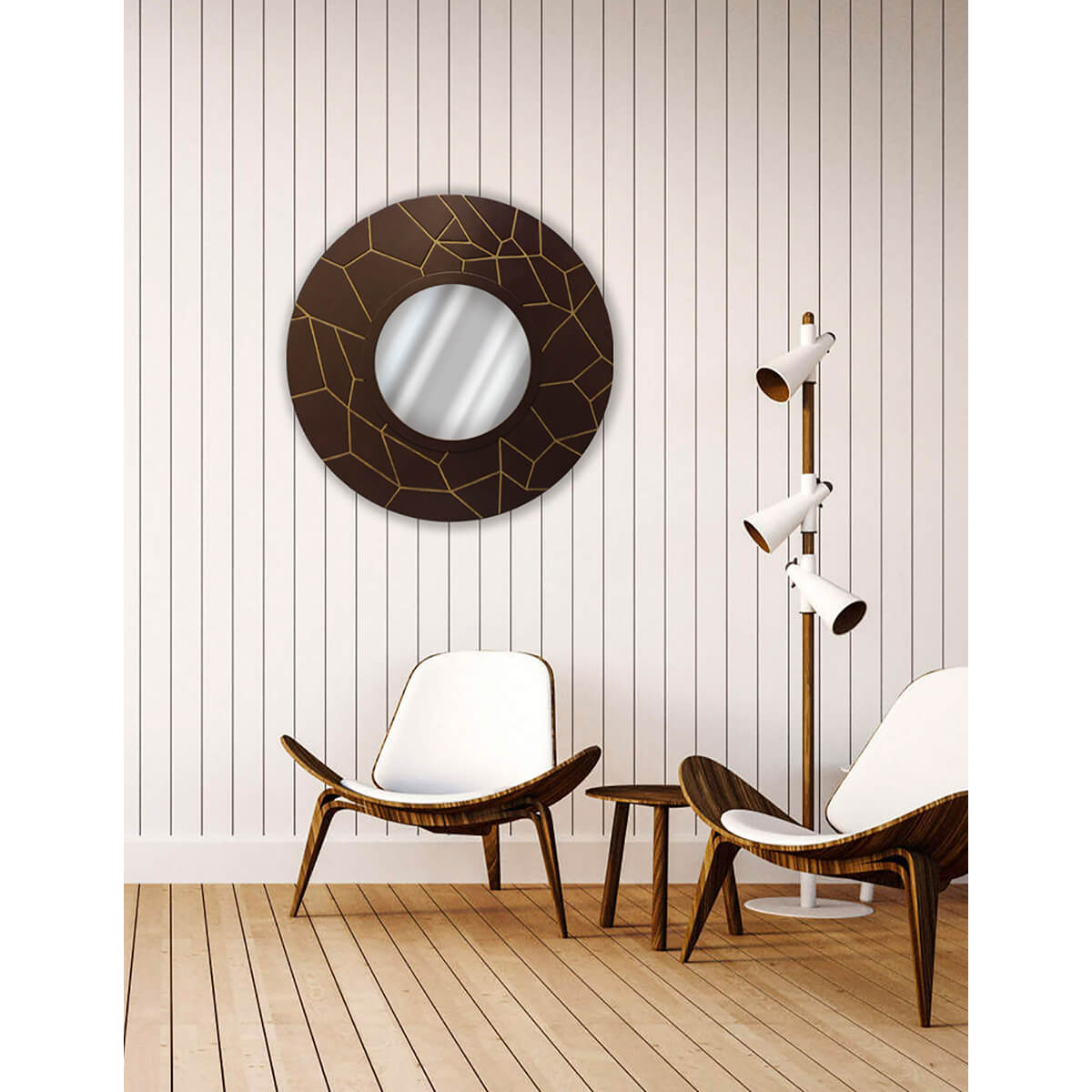 Espejo Contempor&aacute;neo Redondo Nogal Filo Oro   80 Cms image number null