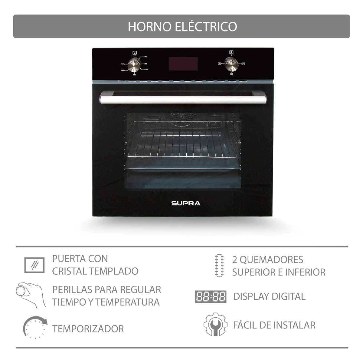 Horno El&eacute;ctrico Con Cristal Templado Negro image number null