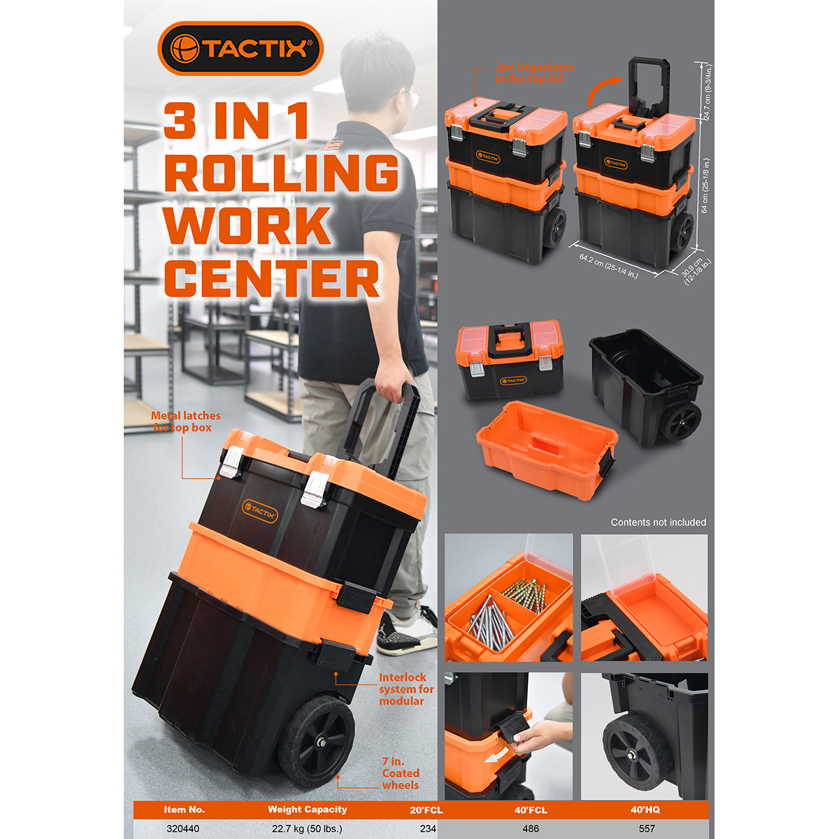 Juego de 3 Cajas de Herramientas Rodante TACTIX image number null