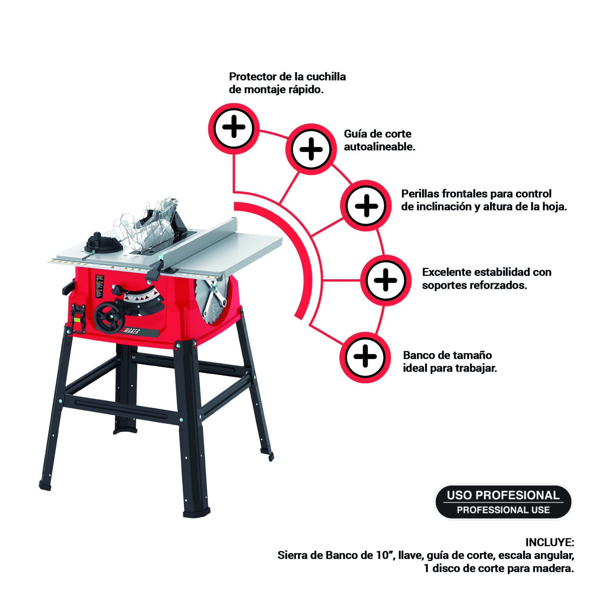Sierra de Banco 10'' 1800 W 5000 RPM Profesional Promaker image number null