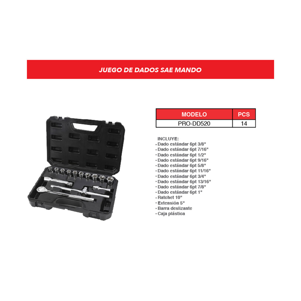 Juego Autoclet Dado 14 Piezas 1/2" - 3/8" A  1" Promaker image number null