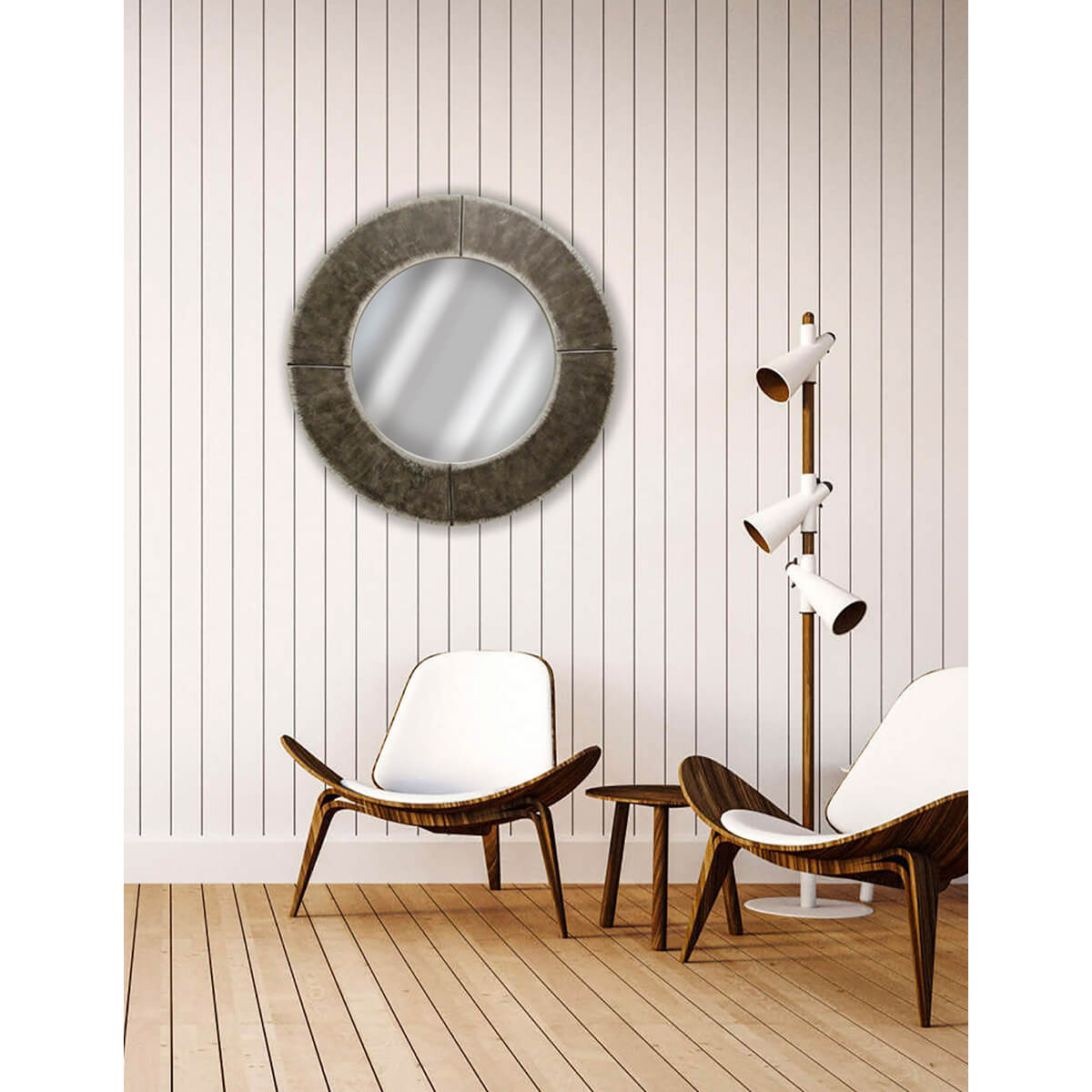Espejo Contempor&aacute;neo Redondo Plata Moteado Negro   80 Cms image number null