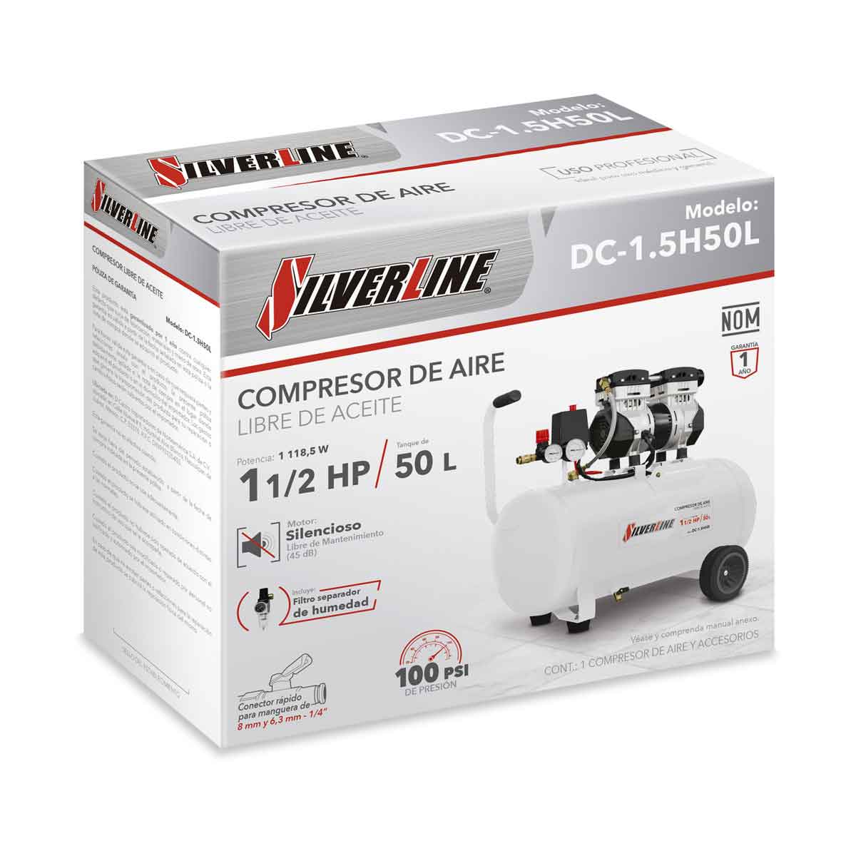Compresor de Aire Libre de Aceite Silverline 1.5HP DC-1.5H50L image number null