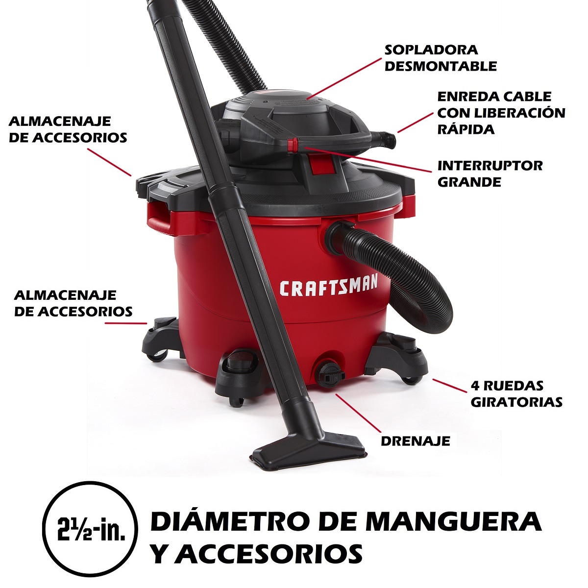 Aspiradora de 16 Galones y 6.5 HP para Seco y Mojado con Cabezal Desmontable Mod. CMXEVBE17607 Craftsman image number null