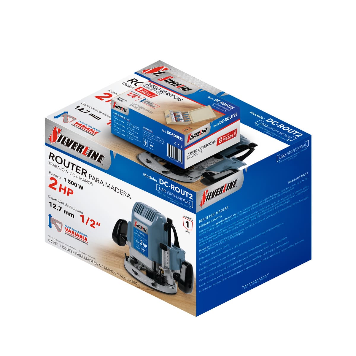 Router 2HP Silverline+ Juego de 8 Brocas image number null